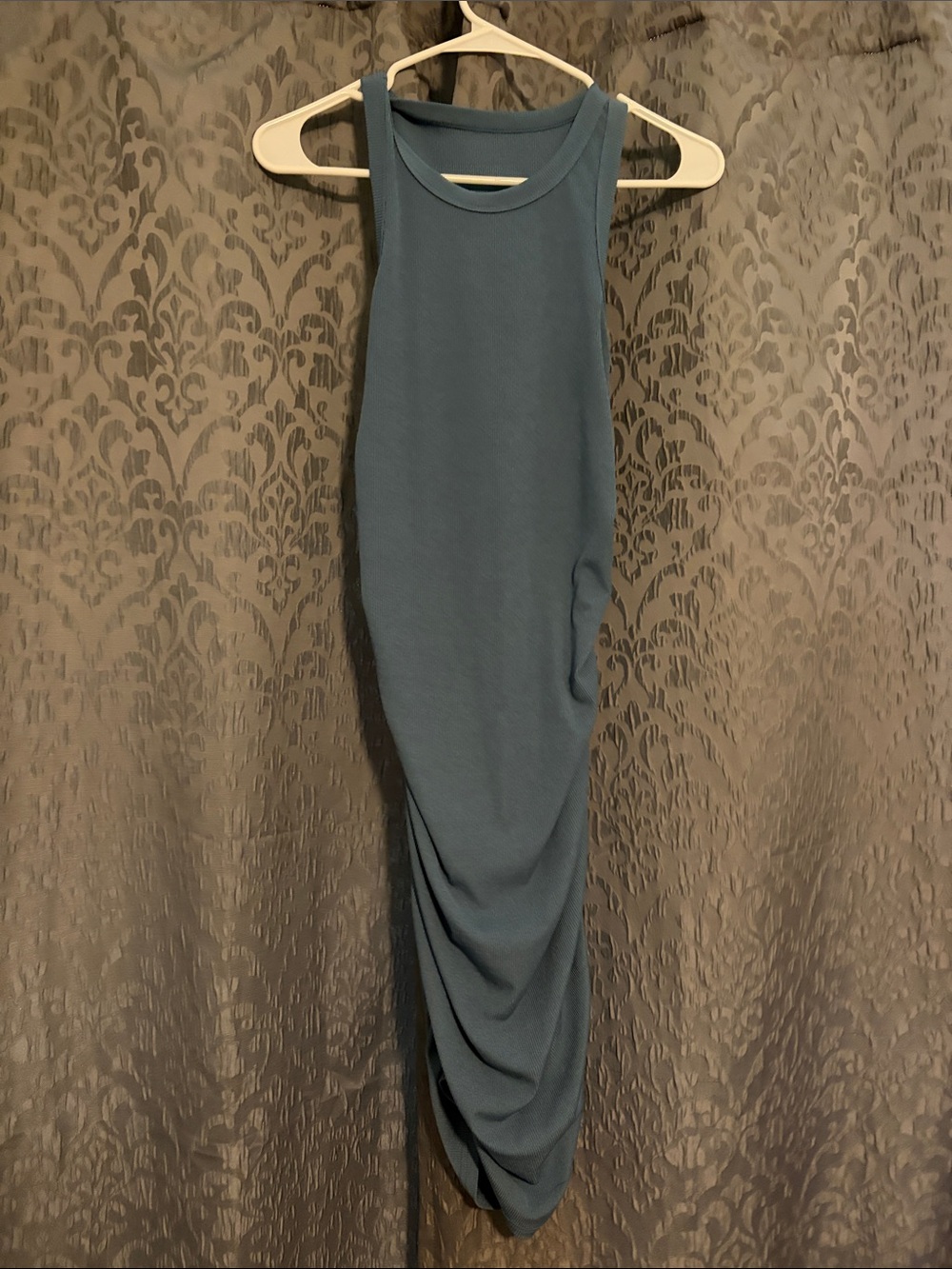 Sleeveless Ruched Bodycon Dress in Slate Blue